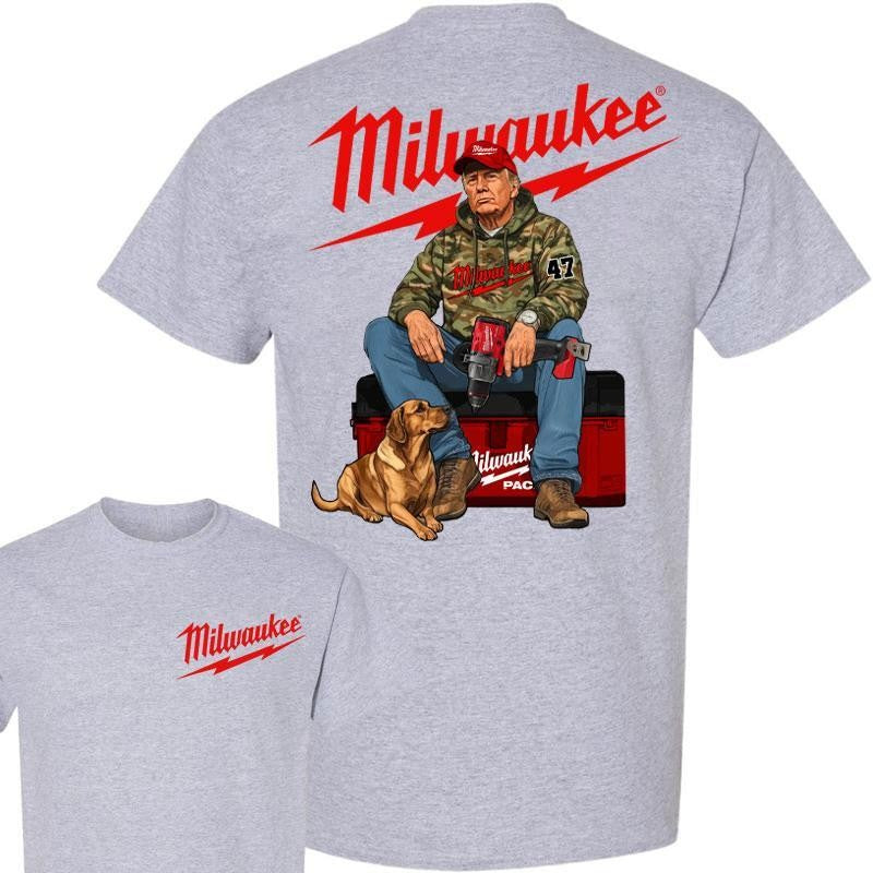 Milwaukee Trump Camo Unisex Cotton T-Shirt, Fuel Hand Drill Dog Hunt Shirt, Trump With Local Boy T-Shirt