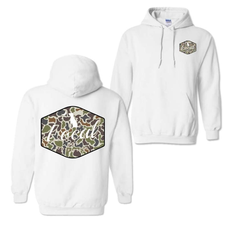 Local Boy Outfitters Dog Camo Hoodie and T-shirt - Classic Camouflage Design with Minimalist Logo, Perfect for Outdoor Adventures and Casual Wear, For Men For Women