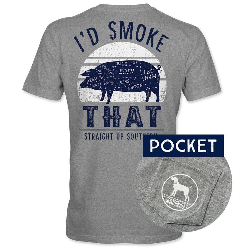 I'd Smoke That - Hog Silhouette T-Shirt Pocket T-Shirt - Grey