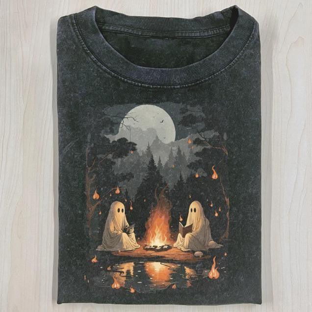 CAMPING HALLOWEEN GHOST READING BOOK T-Shirt, Horror Movie Shirt, Horror Character, Funny Halloween Shirt, Unisex T-Shirt, Gift For Men Women
