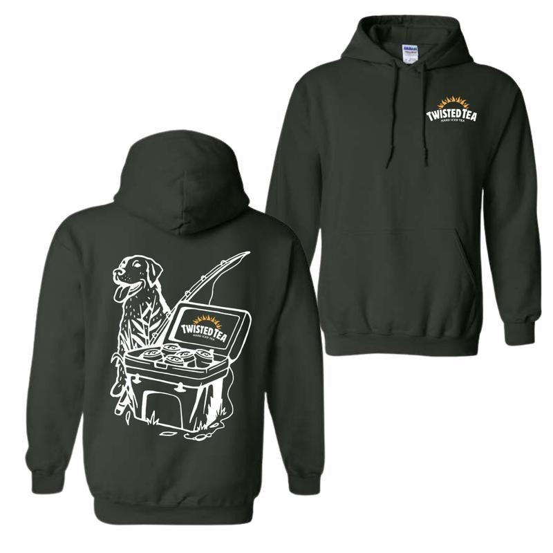 Twisted Tea Fishing Scene with Dog & Cooler 2 sided Hoodie and T-shirt, Unisex Hoodie