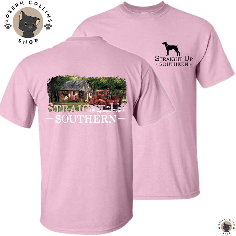 Farmhouse Classic Truck - Men's Short Sleeve T-Shirt - by Straight Up Southern - Summer Outfits, Regular Fit Short Sleeve Crew Neck T-Shirt for Men, Casual Comfy Knitting Top for Summer