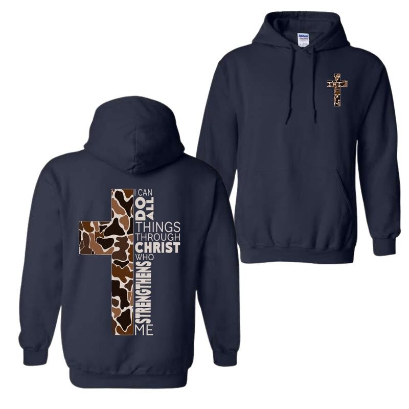 Christian Hoodie - Camo Cross Design with Philippians 4:13 Verse, Perfect for Faithful Believers and Outdoorsmen, Cozy Hoodie for Everyday Comfort
