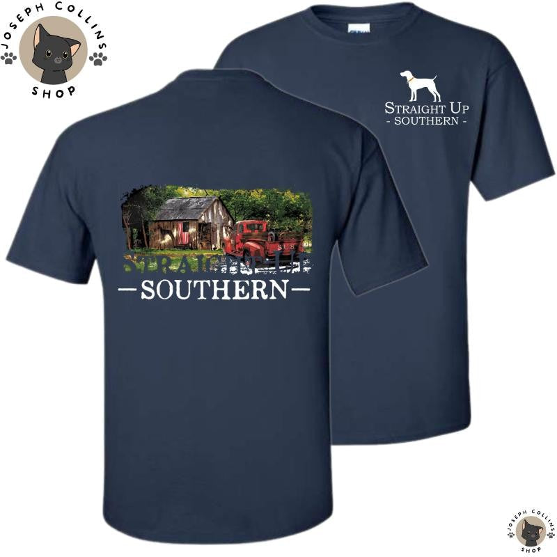 Farmhouse Classic Truck - Men's Short Sleeve T-Shirt - by Straight Up Southern - Summer Outfits, Regular Fit Short Sleeve Crew Neck T-Shirt for Men, Casual Comfy Knitting Top for Summer