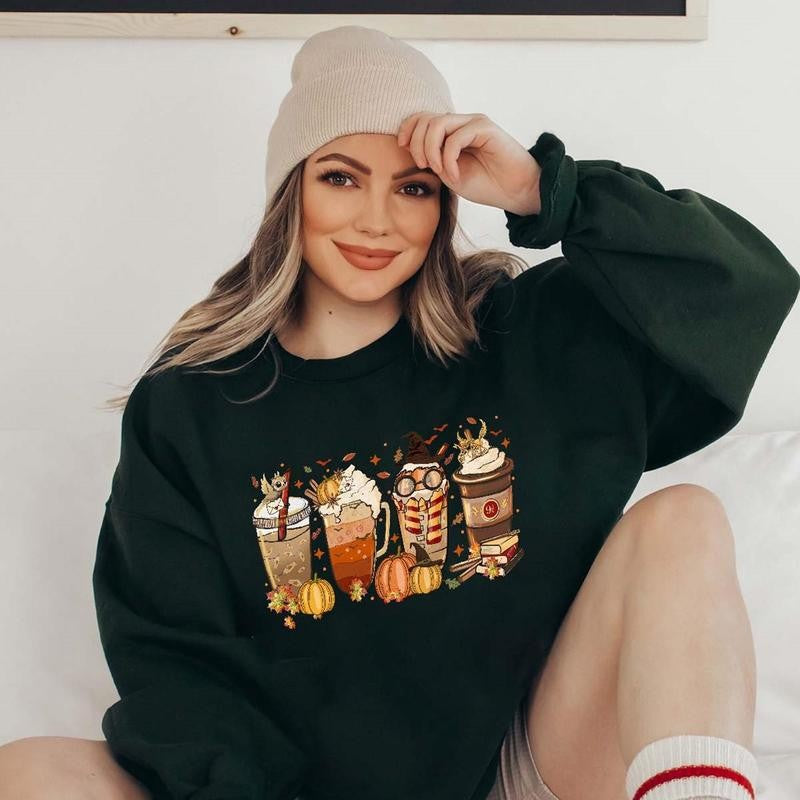 Harry Fall Coffee Halloween Shirt, HP Wizard Drink Cups Sweatshirt, Pumpkin Spice Latte, Wizard House, Hogwarts School, Harry Magic, Family Halloween Party, Autumn Vibes Sweatshirt, Hoodie