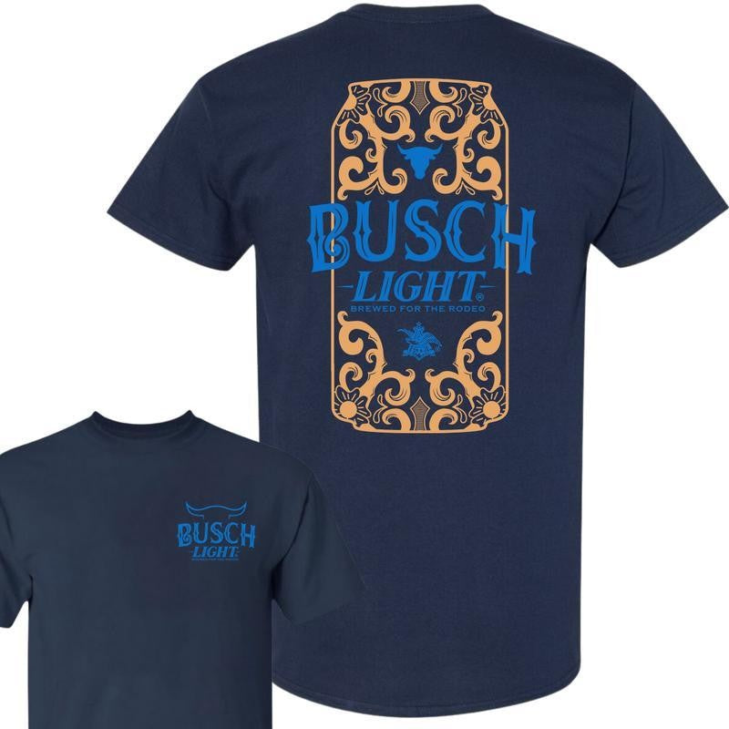 Busch Light Beer, Busch Light Rodeo 2-Sided T-shirt, Unisex T-Shirt, Cotton, Casual Graphic Round Neck T-shirt for Summer, Fashion Men's Top for Daily Wear