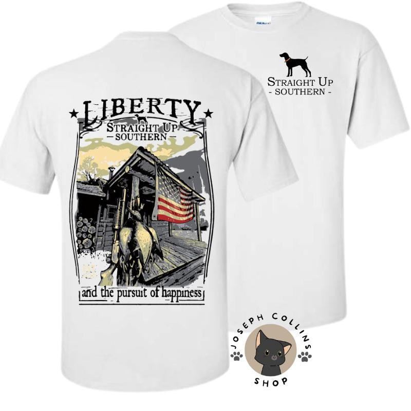 Liberty and the Pursuit of Happiness T-Shirt - by Straight Up Southern - Summer Outfits, Regular Fit Short Sleeve Crew Neck T-Shirt for Men, Casual Comfy Knitting Top for Summer