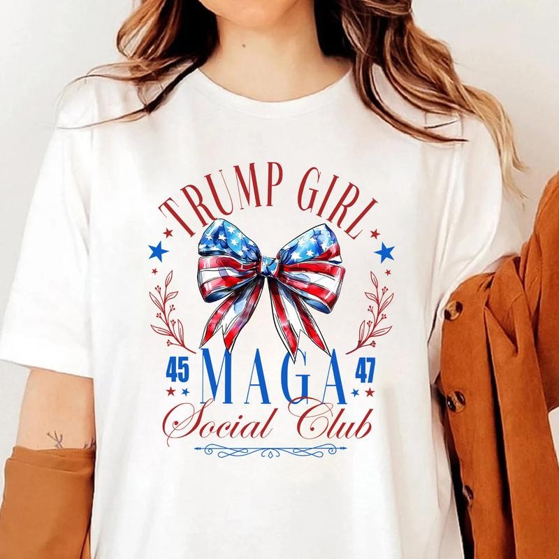 Trump Shirt 2024, Coquette Trump Social Club Shirt, Election Shirt 2024, Trump Girlie Bow Flag Tee, Maga Vote 2024 Crewneck Cotton Fabric Top