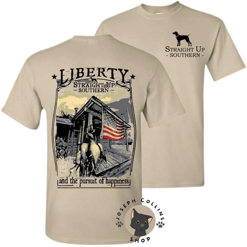 Liberty and the Pursuit of Happiness T-Shirt - by Straight Up Southern - Summer Outfits, Regular Fit Short Sleeve Crew Neck T-Shirt for Men, Casual Comfy Knitting Top for Summer
