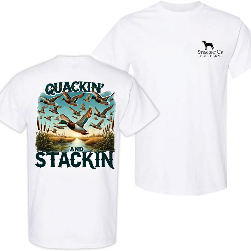 Stackin' n Quackin' - Duck hunting t-shirt- Hunting T-Shirt - Summer Outfits, Regular Fit Short Sleeve Crew Neck T-Shirt for Men, Casual Comfy Knitting Top for Summer