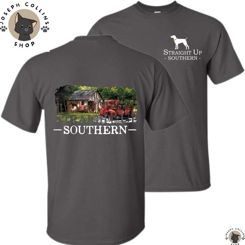 Farmhouse Classic Truck - Men's Short Sleeve T-Shirt - by Straight Up Southern - Summer Outfits, Regular Fit Short Sleeve Crew Neck T-Shirt for Men, Casual Comfy Knitting Top for Summer