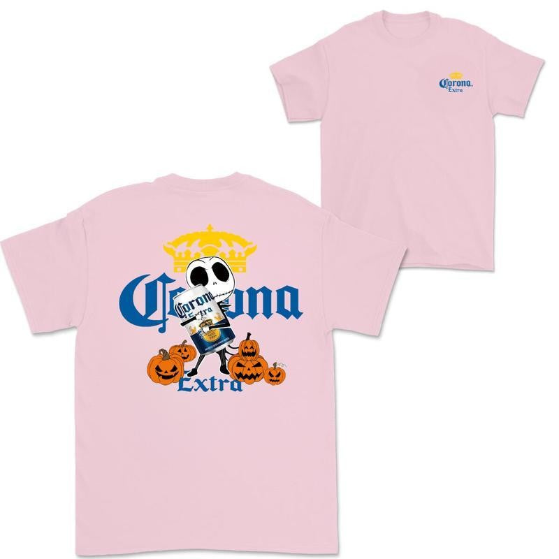 Jack Hug Corona Skellington Halloween 2 Sides T-shirt, Corona T-shirt, Corona Halloween T-shirt, Classic Cotton Unisex, High-Quality Printing, All Seasons, Casual Fitted, For Men And Women