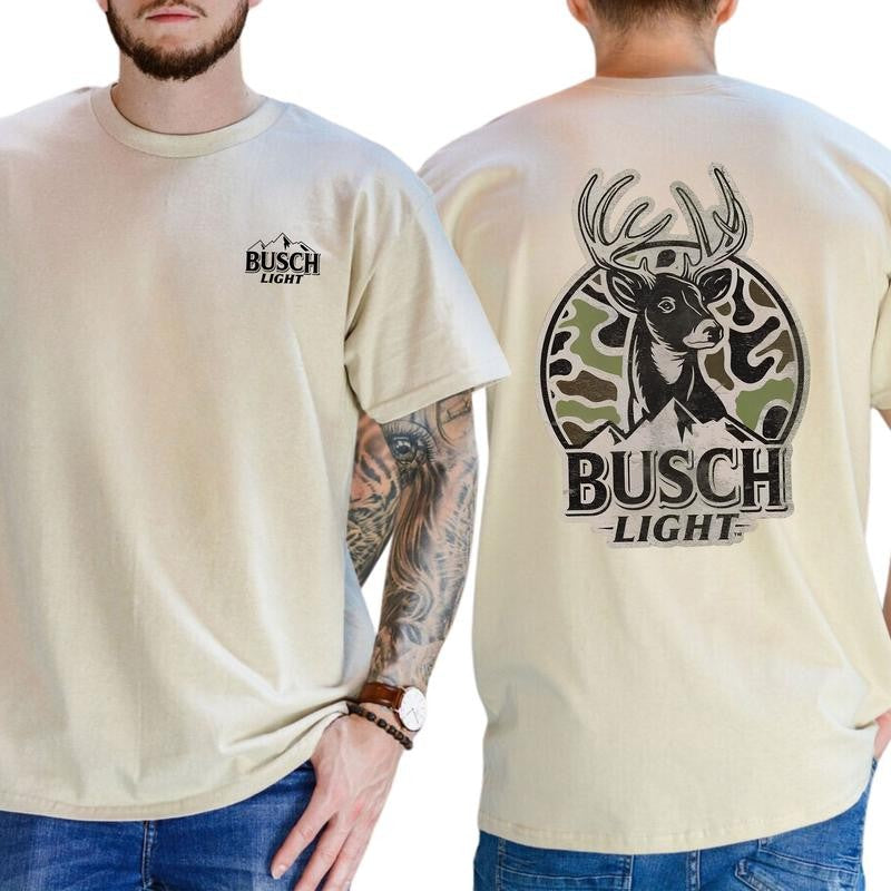 Busch Light Deer Hunting Camo Logo 2 Sided T-Shirt, Hunting Shirt, Camo Hunting, Classic Cotton Top, Soft Fabric Shortsleeve Shirt