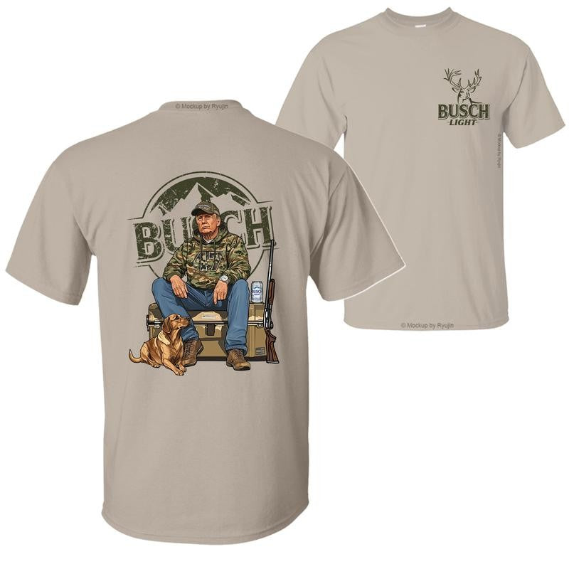 Busch Light Camo Trump Hunting T-Shirt, Trump Won 47th President Election 2 Sided Graphic Printed Unisex Classic Cotton T-shirt