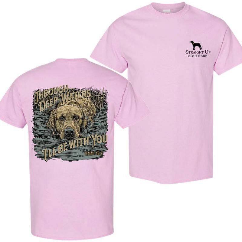 Through Deep Waters Scripture Shirt t-shirt- Hunting T-Shirt - Summer Outfits, Regular Fit Short Sleeve Crew Neck T-Shirt for Men, Casual Comfy Knitting Top for Summer