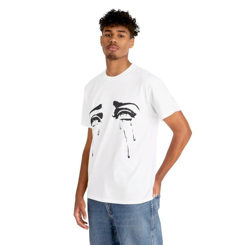 Emo Gothic T-Shirt Crying Tears Tee Y2k Shirt Anime Fan Tshirt Emotional Face Casual Comfortable Cotton Crewneck Fashion Fit Top