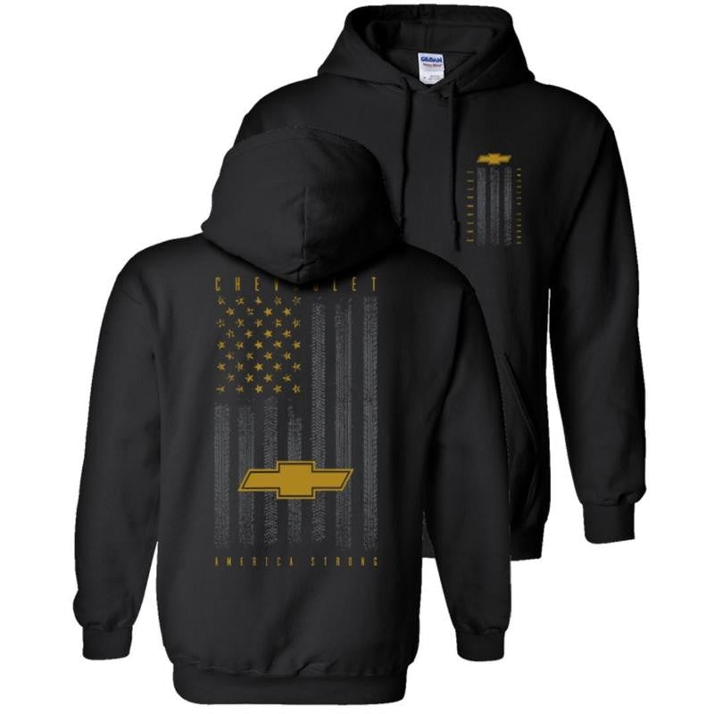 Chevrolet American Flag America Strong Hoodie T-shirt 2 Side, Plentiful Color Options, Gender Fluid Fashion, Fashion For All, Classic Cotton, Unisex