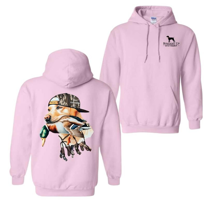 Straight Up Southern Hoodie - Bold Hunting Dog with Duck Graphic, Perfect for Outdoor Enthusiasts and Waterfowl Hunters, Unisex Hoodie