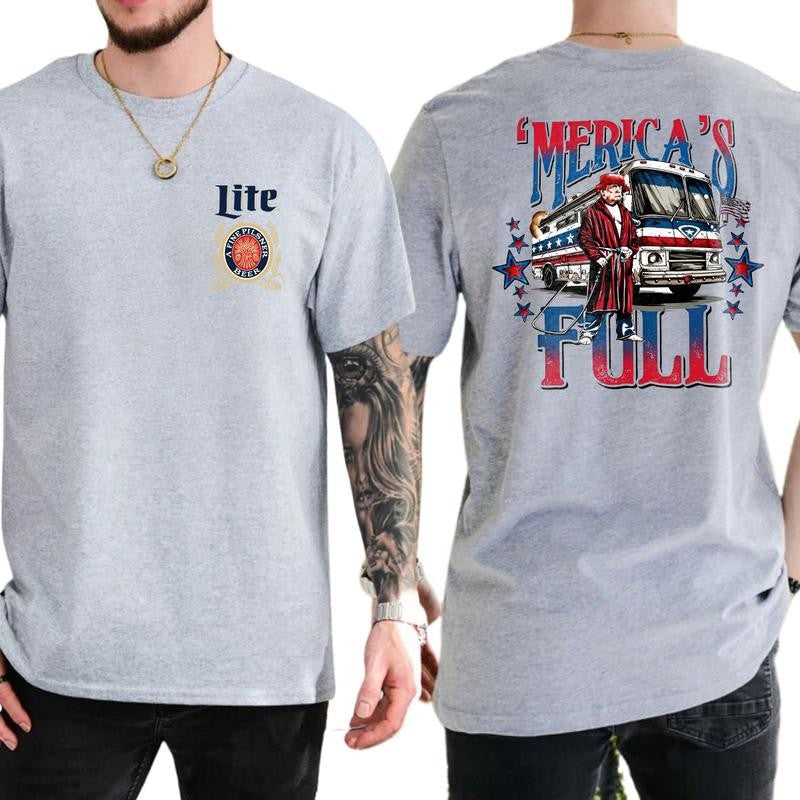 Trump Merica Full shirt,Trump Miller Litee shirt,Trump 47 Make America Great Again, Casual Menswear, Classic Cotton Top, Soft Fabric Shortsleeve Shirt