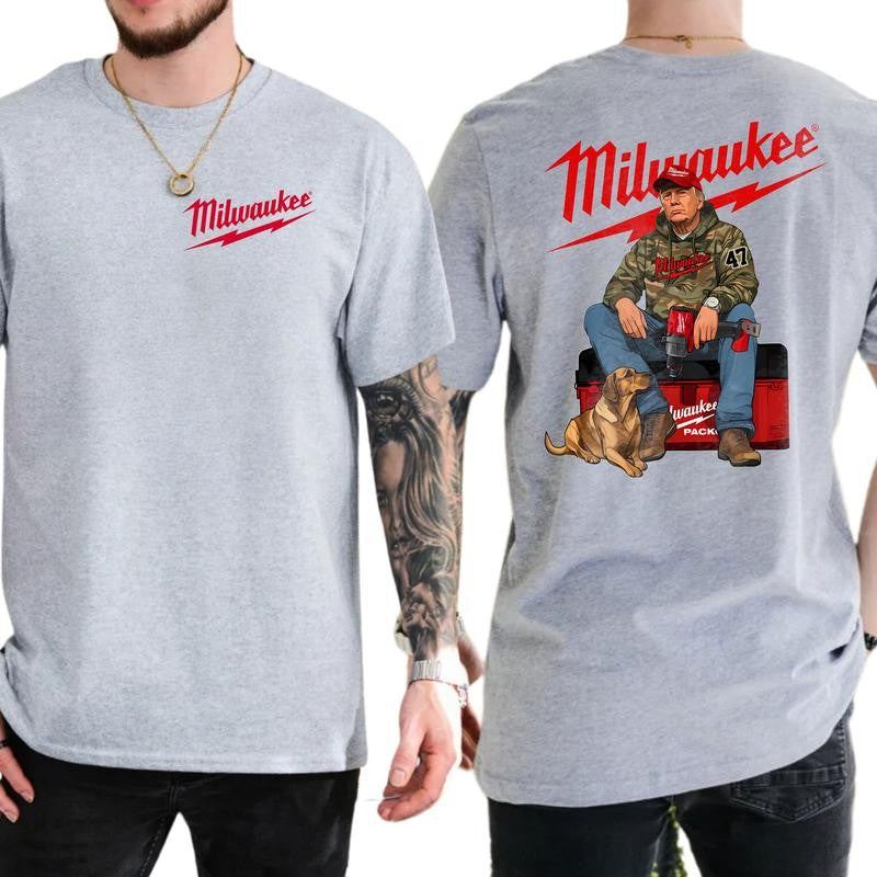 Milwaukee Trump Camo Unisex Cotton T-Shirt, Trump With Local Boy Shirt, Cotton Shortsleeve Top, Casual Menswear