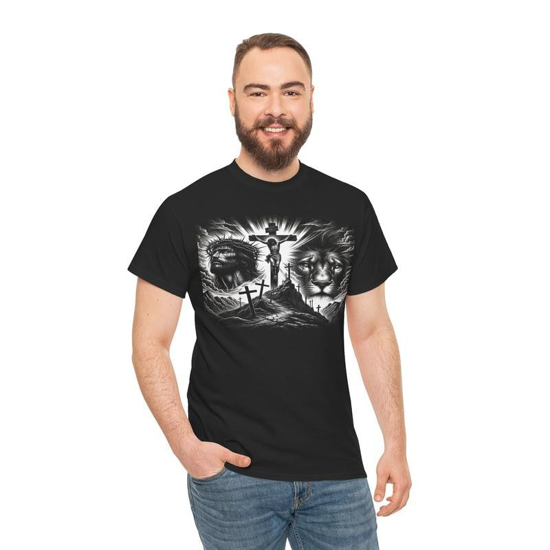 Jesus Is King Vintage Crucifixion Cross Graphic Tee Retro 90s Styled Streetwear Shirt Menswear Top Classic Cotton Smooth Underwear Tshirt Man Crewneck Short sleeve