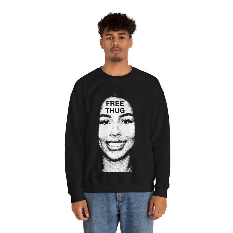 Free Thug Heavy Blendâ„¢ Sweater HipHop Styled Casual Streetwear 90s Vintage Retro Outerwear Crewneck Classic Cotton Menswear Sweatshirt Comfy