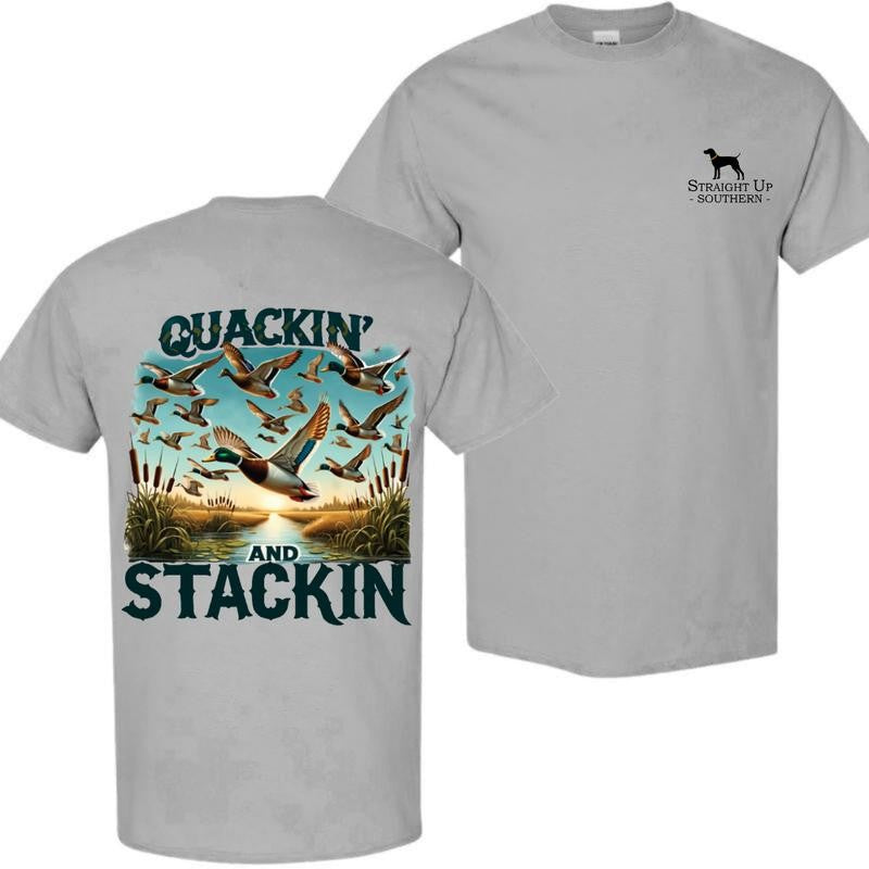 Stackin' n Quackin' - Duck hunting t-shirt- Hunting T-Shirt - Summer Outfits, Regular Fit Short Sleeve Crew Neck T-Shirt for Men, Casual Comfy Knitting Top for Summer