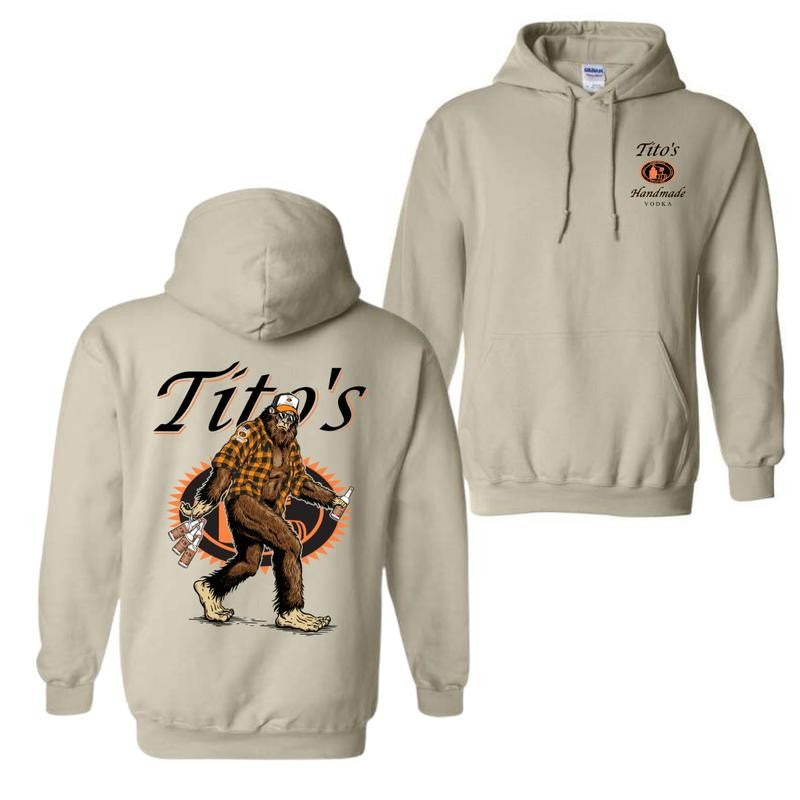 Bigfoot Tito's Vodka Hoodie and T-shirt, 2 Sided Graphic Printed Unisex Classic Cotton Hoodie for Men for Women, Menswear Tops