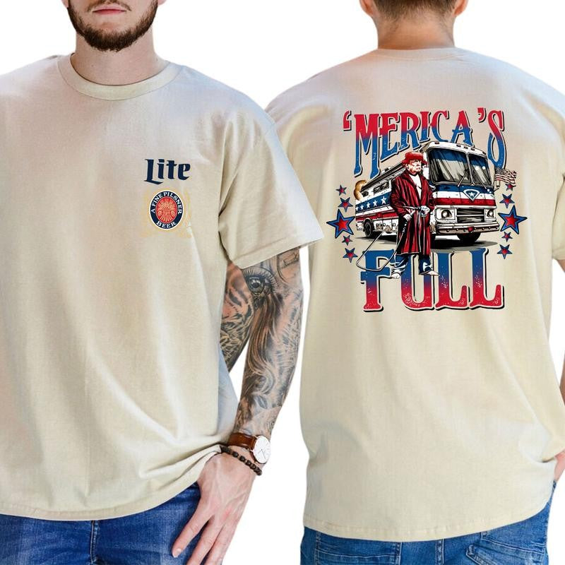 Trump Merica Full shirt,Trump Miller Litee shirt,Trump 47 Make America Great Again, Casual Menswear, Classic Cotton Top, Soft Fabric Shortsleeve Shirt