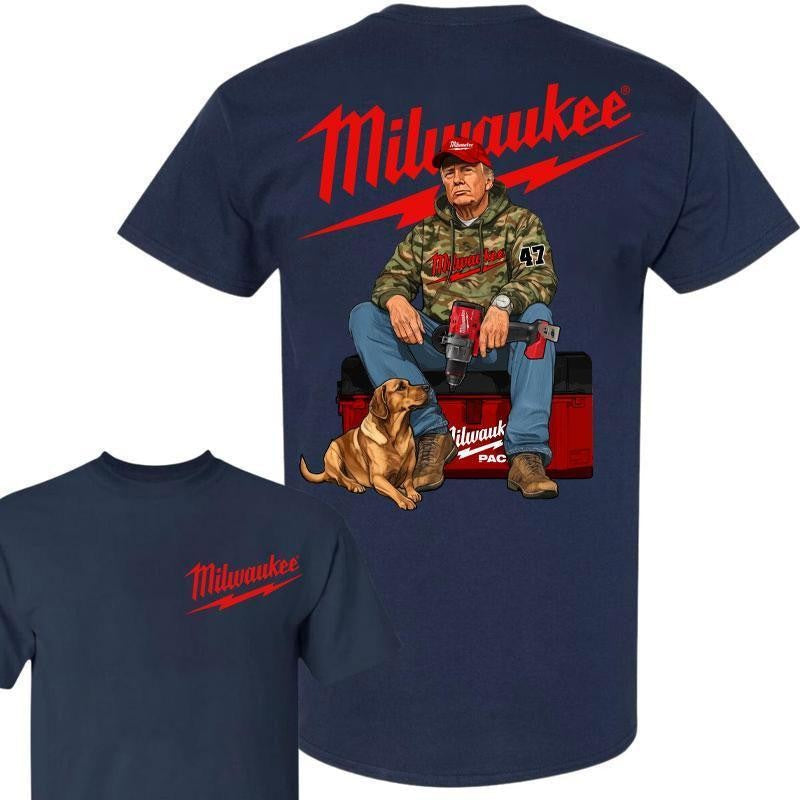 Milwaukee Trump Camo Unisex Cotton T-Shirt, Fuel Hand Drill Dog Hunt Shirt, Trump With Local Boy T-Shirt unisex