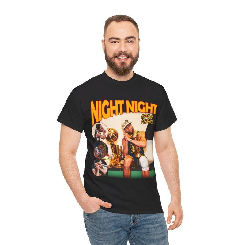 Stephen Curry | Night Night | Heavy Cotton Tee Basketball Bootleg Style T-Shirt, Graphic T-Shirt, Shirt, Retro Basketball Shirt Casual Menswear Top Classic Smooth Underwear Tshirt Man Streetwear Shortsleeve Crewneck Sports Fan Tee Hooper Baller Finds