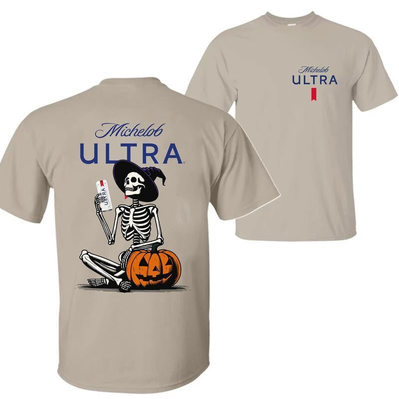 Michelob Ultra, Michelob Ultra Halloween Skeleton Pumpkin 2 Sides T-Shirt, Michelob Ultra Halloween Shirt, Halloween Shirt, For Men, For Women, Halloween Cute