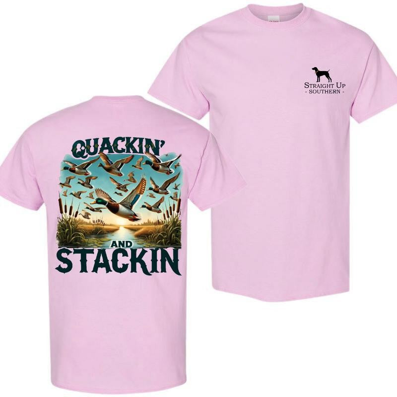 Stackin' n Quackin' - Duck hunting t-shirt- Hunting T-Shirt - Summer Outfits, Regular Fit Short Sleeve Crew Neck T-Shirt for Men, Casual Comfy Knitting Top for Summer