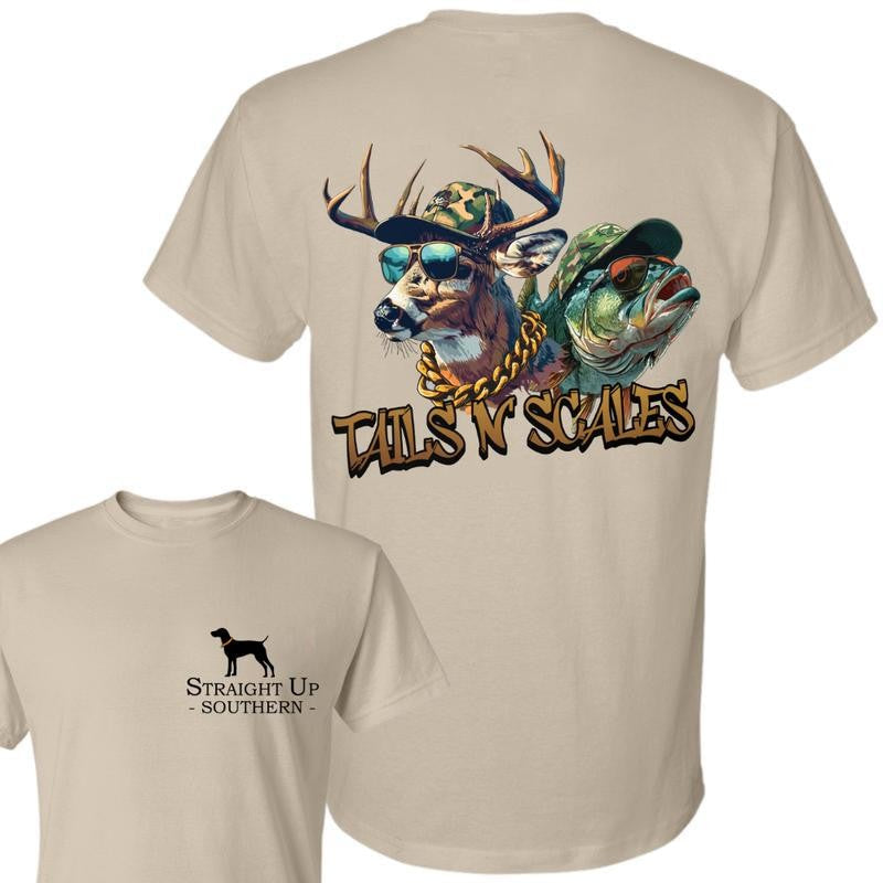 Tails & Scales t-shirt- Hunting T-Shirt - Summer Outfits, Regular Fit Short Sleeve Crew Neck T-Shirt for Men, Casual Comfy Knitting Top for Summer
