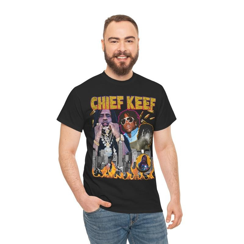 Vintage Chief Keef Graphic Tee - 90s Hip-Hop Rap T-Shirt Heavy Cotton, Retro Style Casual Classic Menswear Top Comfy Day Smooth Underwear Tshirt Streetwear Shortsleeve Crewneck
