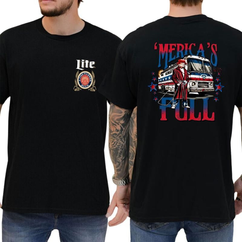 Trump Merica Full shirt,Trump Miller Litee shirt,Trump 47 Make America Great Again, Casual Menswear, Classic Cotton Top, Soft Fabric Shortsleeve Shirt