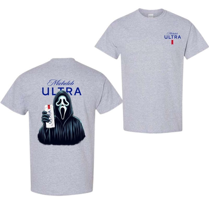 Michelob Ultra Beer, Michelob Ultra Ghost Face Halloween 2 Sided T-Shirt, Michelob Ultra Halloween Shirt, Halloween Shirt, For Men, For Women, Halloween Cute