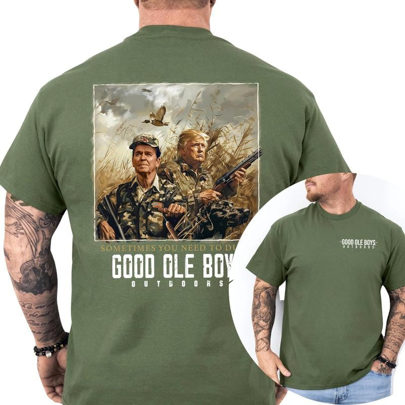 Trump Shirt, Trump  Reagan Good Ole Boys Outdoors Sometime You Need To Duck, Casual Menswear, Classic Cotton Top, Soft Fabric Shortsleeve Shirt