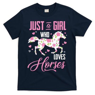 Who Loves Horses Floral Horse Equestrian Quote T-Shirt
